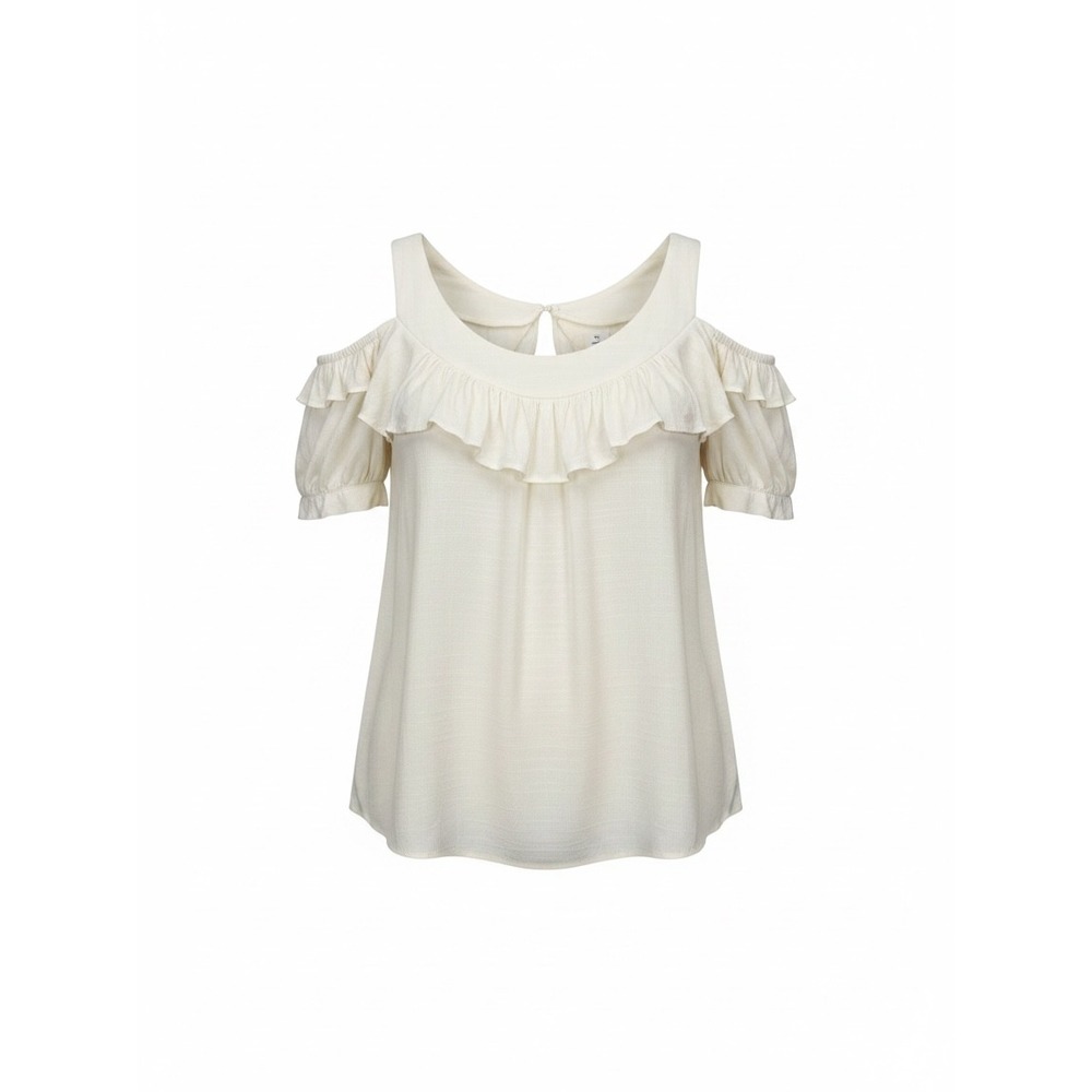 Tulip B J317 Women Ivory Ruffle‎ Cold Shoulder Rayon Blouse JT2062S7 Size S